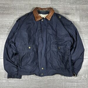 Vtg Gant Jacket Men  Extra Large Blue Leather‎ Collar Full Zip Herrington Bomber